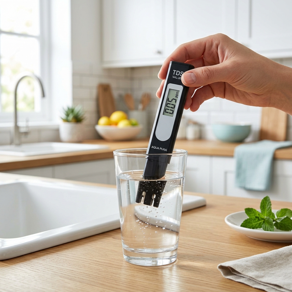 Mengukur TDS air minum menggunakan TDS meter